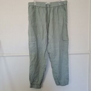 Nicole Miller Linen Joggers Sage Green Cargo Utility Skater Y2K Womens XL PullOn